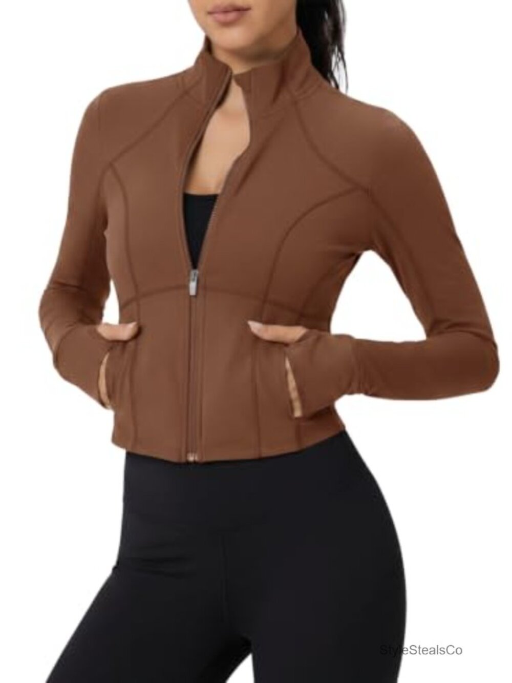 Women's Cropped Workout Jacket Slim Fit Full Zip Athletic Top UPF 50+